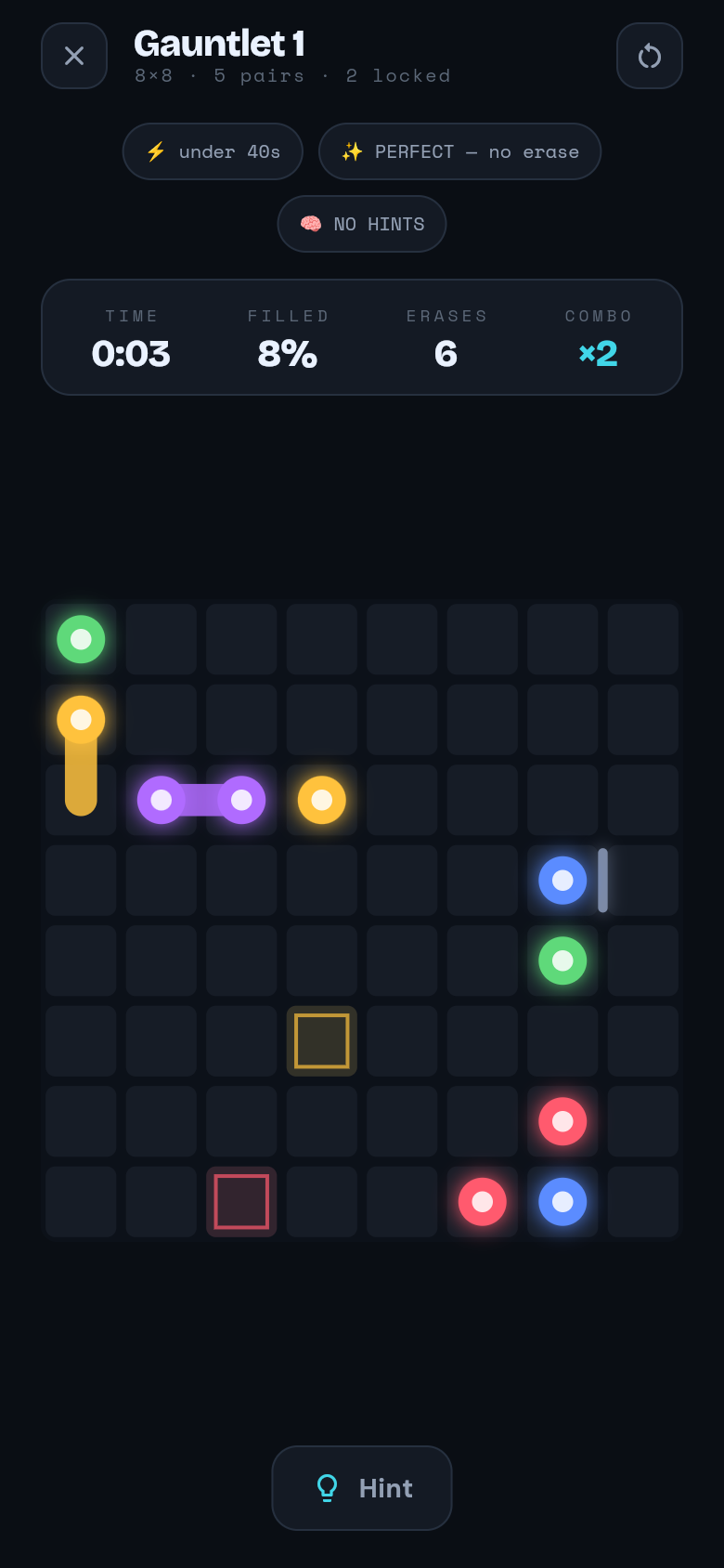 Loomic Expert Gauntlet board with combo and erases